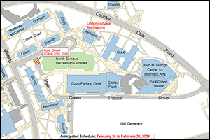 Map of Paul Green Theatre Drive road closure
